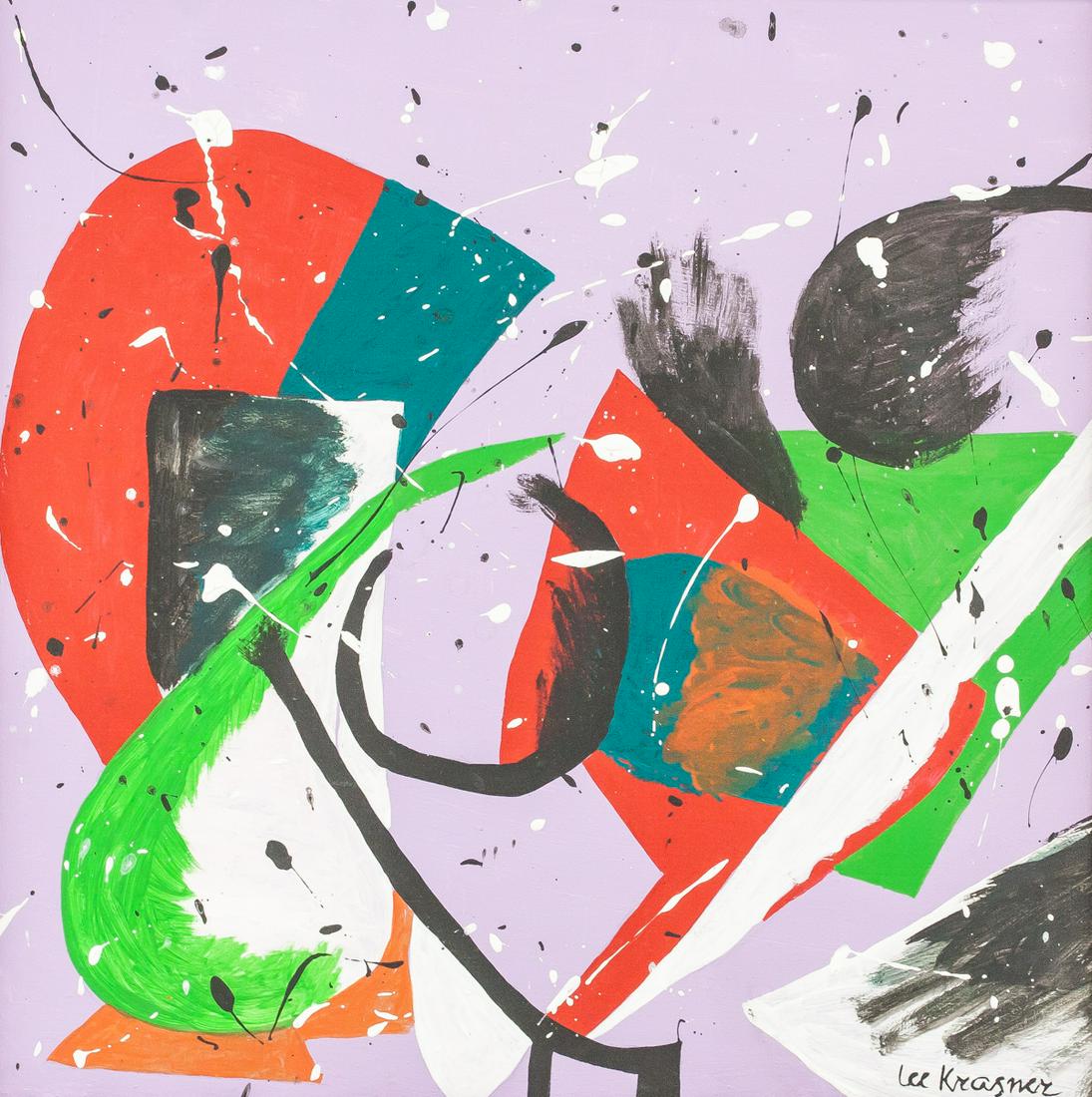 Lee Krasner American Abstract Oil on Canvas: Oil on canvas, framed. Featuring an abstract expressionist composition. Signed Lee Krasner on the lower right corner. Attributed to Lee Krasner (1908-1984, American). 41 x 41 cm (16 x 16 inches). Fram