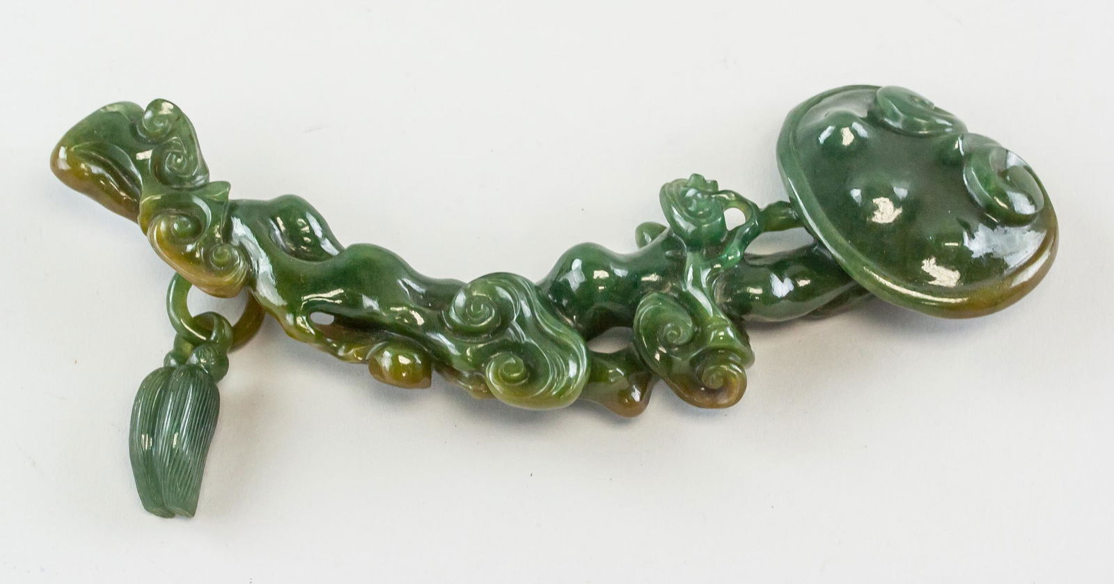 Chinese Green Jade Carved Ruyi Scepter (1 of 4)