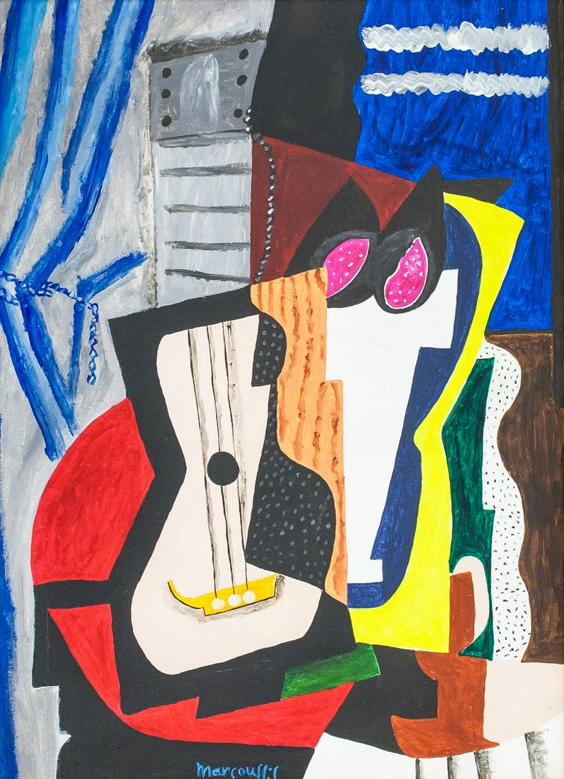 Louis Marcoussis French Modernist Oil on Canvas: Oil on canvas, framed. Featuring a cubist composition of instruments and other objects. Signed marcoussis on the lower right corner. Attributed to Louis Marcoussis (1883-1941, French). 54 x 40 cm (21.