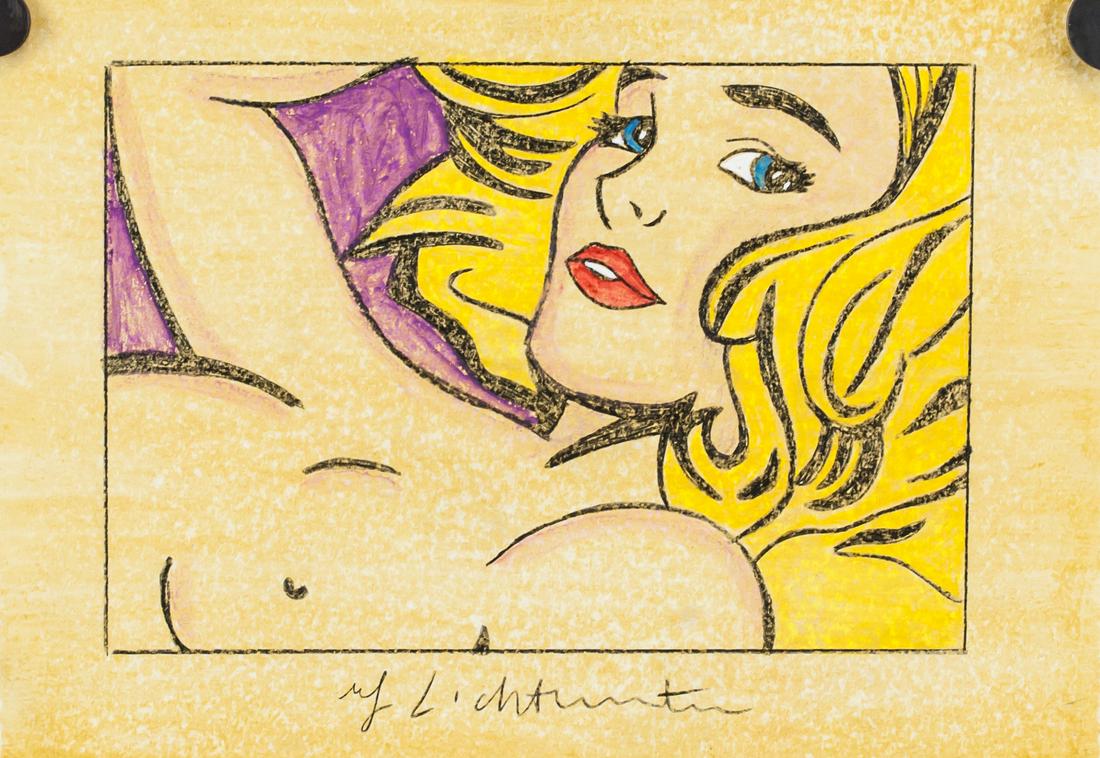 Roy Lichtenstein American Pop Mixed Media on Paper: Mixed media on paper. Featuring a nude woman. Signed Roy Lichtenstein alongside bottom edge. Attributed to Roy Lichtenstein (1923-1997, American). 21 x 30 cm (8.3 x 11.8 inches). PROVENANCE: This lot
