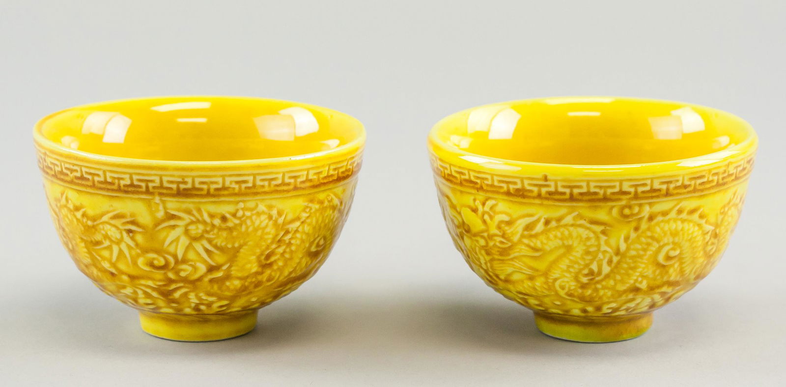 Pair Chinese Yellow Porcelain Dragon Cup Hongzhi (1 of 4)