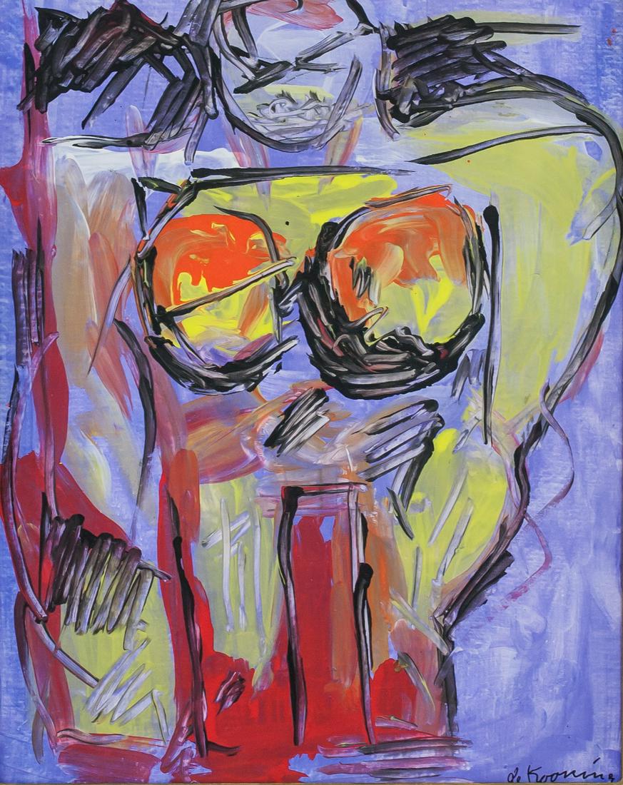 Willem de Kooning American Abstract Oil on Canvas: Oil on canvas, framed. Featuring an abstract expressionist portrait of nude. Signed de Kooning on the lower right corner. Attributed to Willem de Kooning (1904-1997, American). 51 x 40 cm (20 x 15.75 