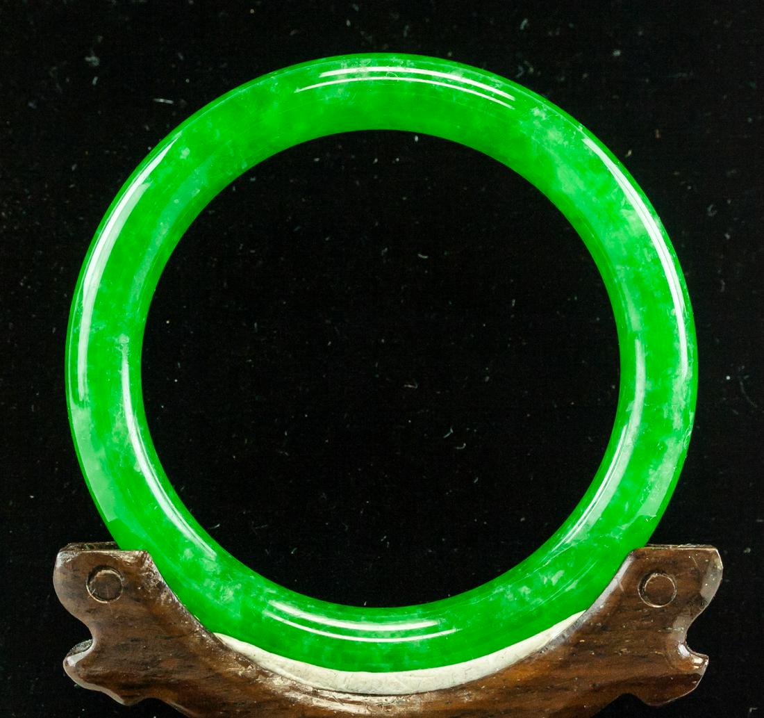 Fine Burma Green Jadeite Carved Bangle (1 of 4)