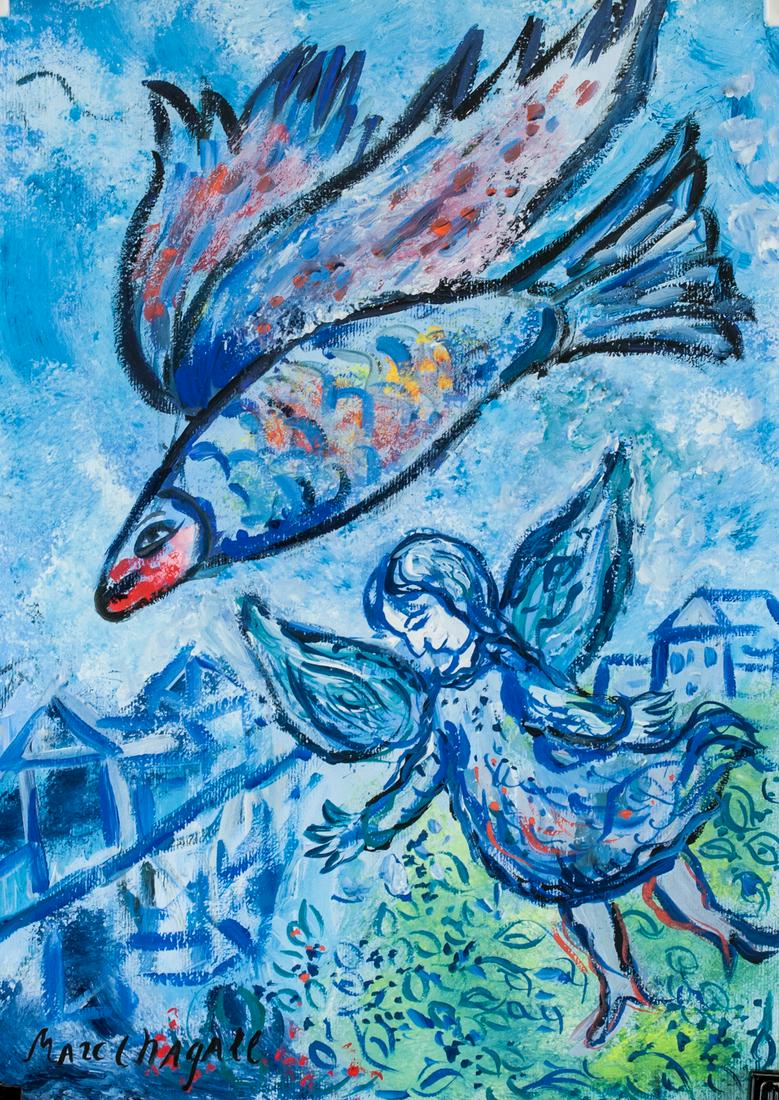 Marc Chagall Russian-French Surrealist Oil/Paper (1 of 6)