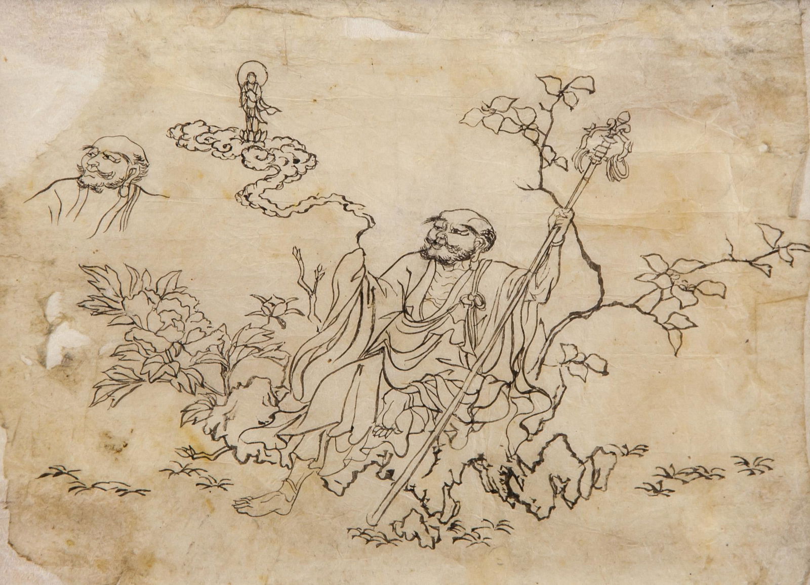 18th Century Chinese Drawing of Monk on Paper (1 of 3)