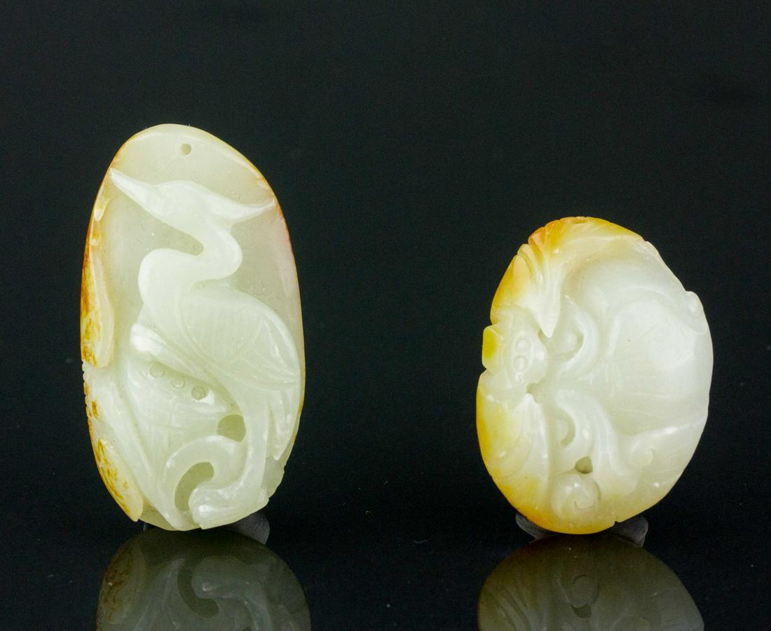 Two Chinese Hetian White Jade Carved Pendants (1 of 5)