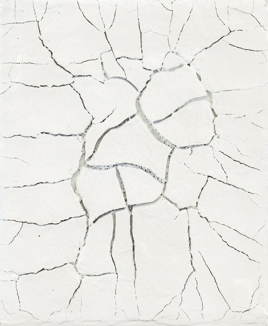 Alberto Burri Italian Modernist Mixed Media Canvas: Mixed media on canvas. Featuring cracked design. Inscribed on stretcher bar A. Burri. Inscribed illegibly on stretcher bars. Red was seals on stretcher bar. Stamped on bottom stretcher bar. Attributed