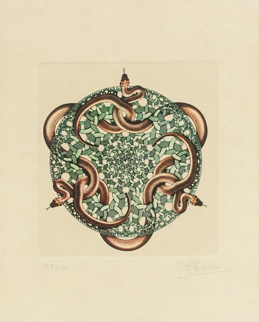 M C Escher Dutch Signed Linocut 164/250 (1 of 6)