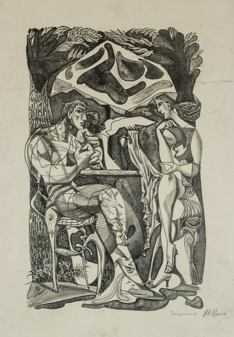 Jacques Villon Signed Litho Male/Female Figures (1 of 6)