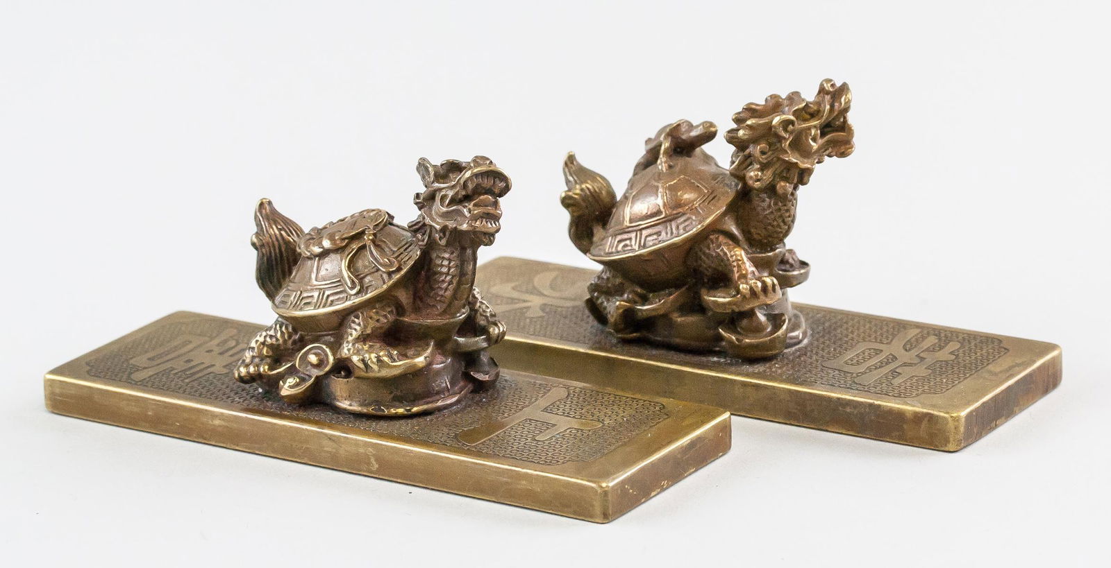 Pair Chinese Bronze Beast Paper Weight Wenchangge (1 of 5)