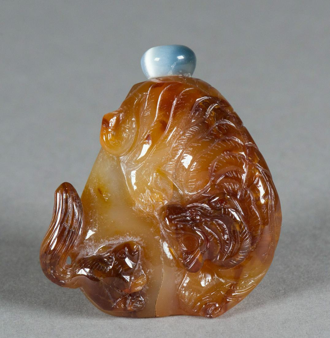 Chinese Agate Carved Tiger Snuff Bottle (1 of 3)