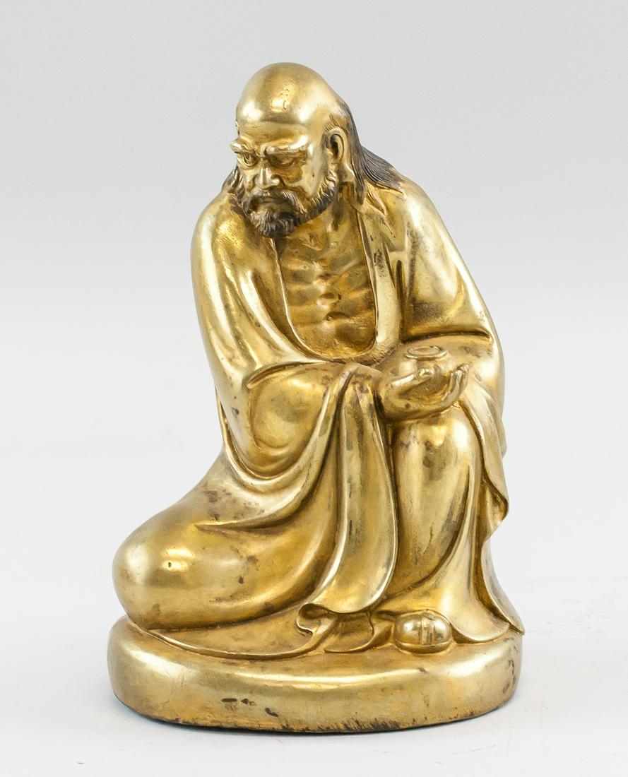 Chinese Gilt Bronze Lohan Statue Qianlong Mark (1 of 5)