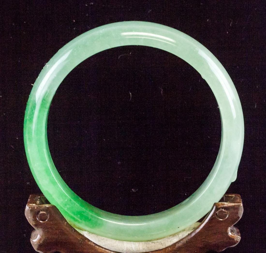 Chinese Green and White Hardstone Carved Bangle (1 of 4)