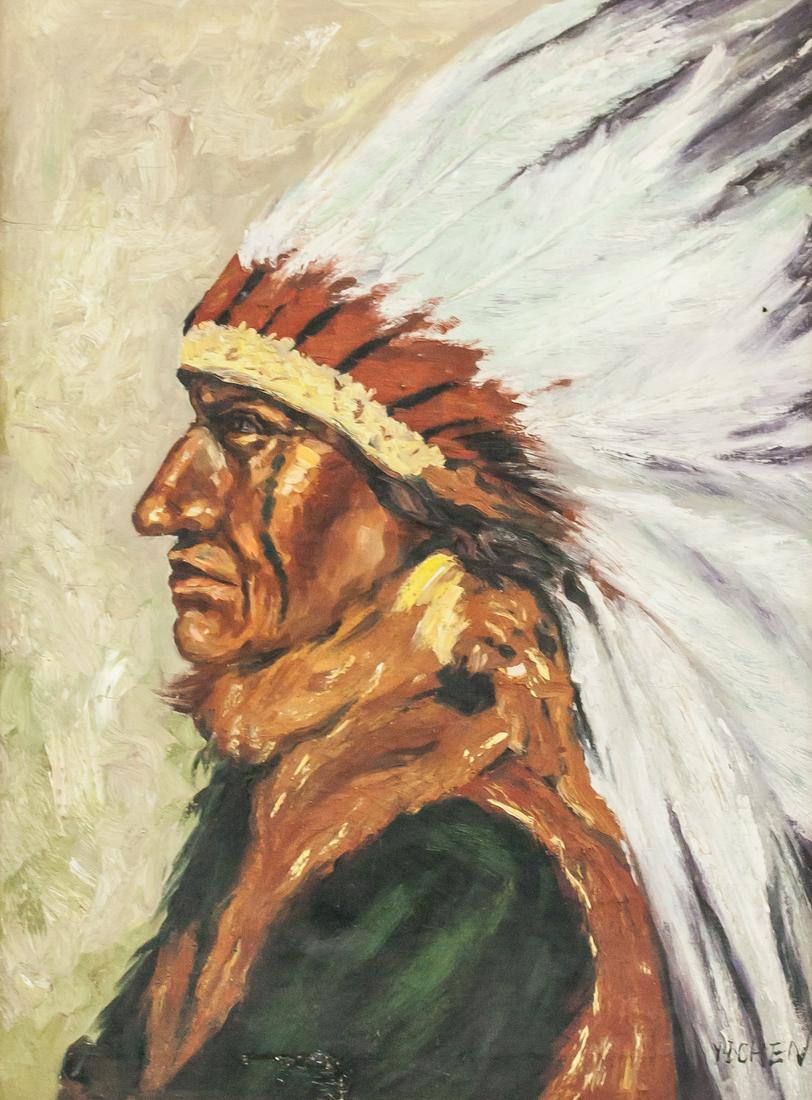 Oil on Canvas Native American Signed "Y.I. CHEN" (1 of 8)