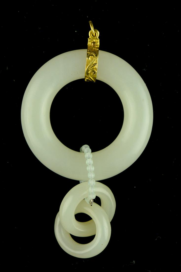 Very Fine Hetian Jade Three Ring Pendant (1 of 2)