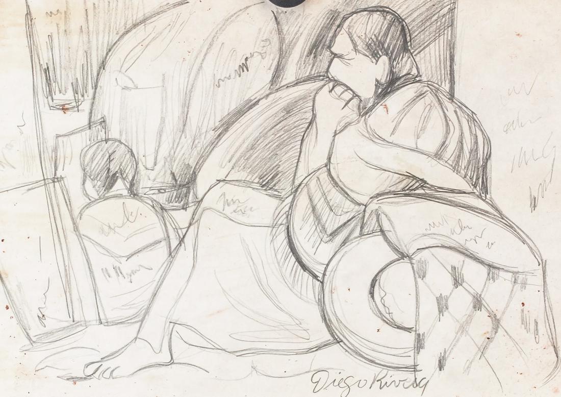 Diego Rivera Mexican Charcoal on Paper (1 of 8)