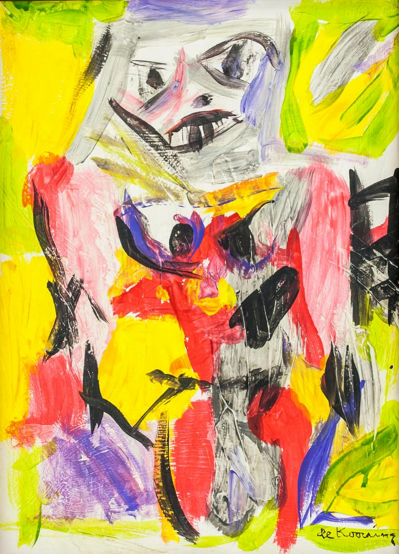 Willem de Kooning American Abstract Oil on Canvas: Oil on canvas, stretched and framed. Featuring an abstract expressionist nude portrait. Signed de Kooning on the lower right corner. Attributed to Willem de Kooning (1904-19997, Dutch-American). 45.5