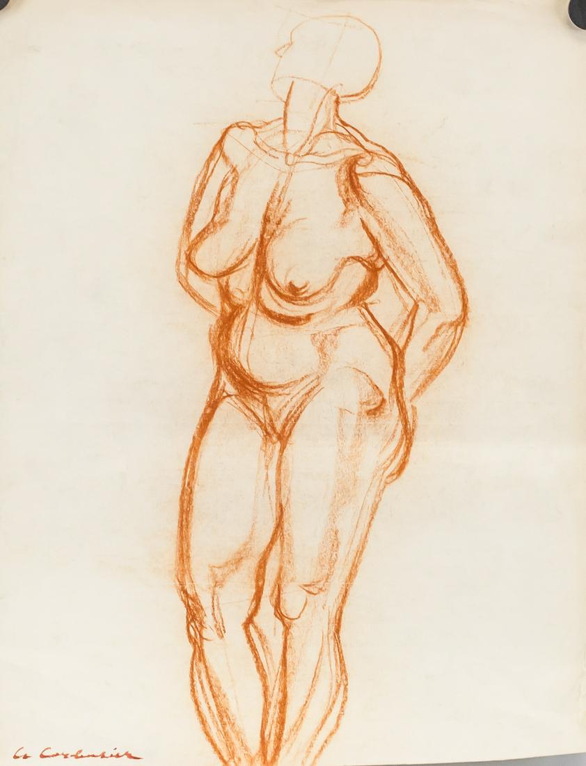 Le Corbusier French Modernist Pastel on Paper: Pastel on paper. Featuring a study of a nude. Signed Le Corbusier on the lower left corner. Attributed to Le Corbusier (1887-1965, Swiss-French). 46 x 36 cm (18 x 14 inches). Provenance: This lot carr