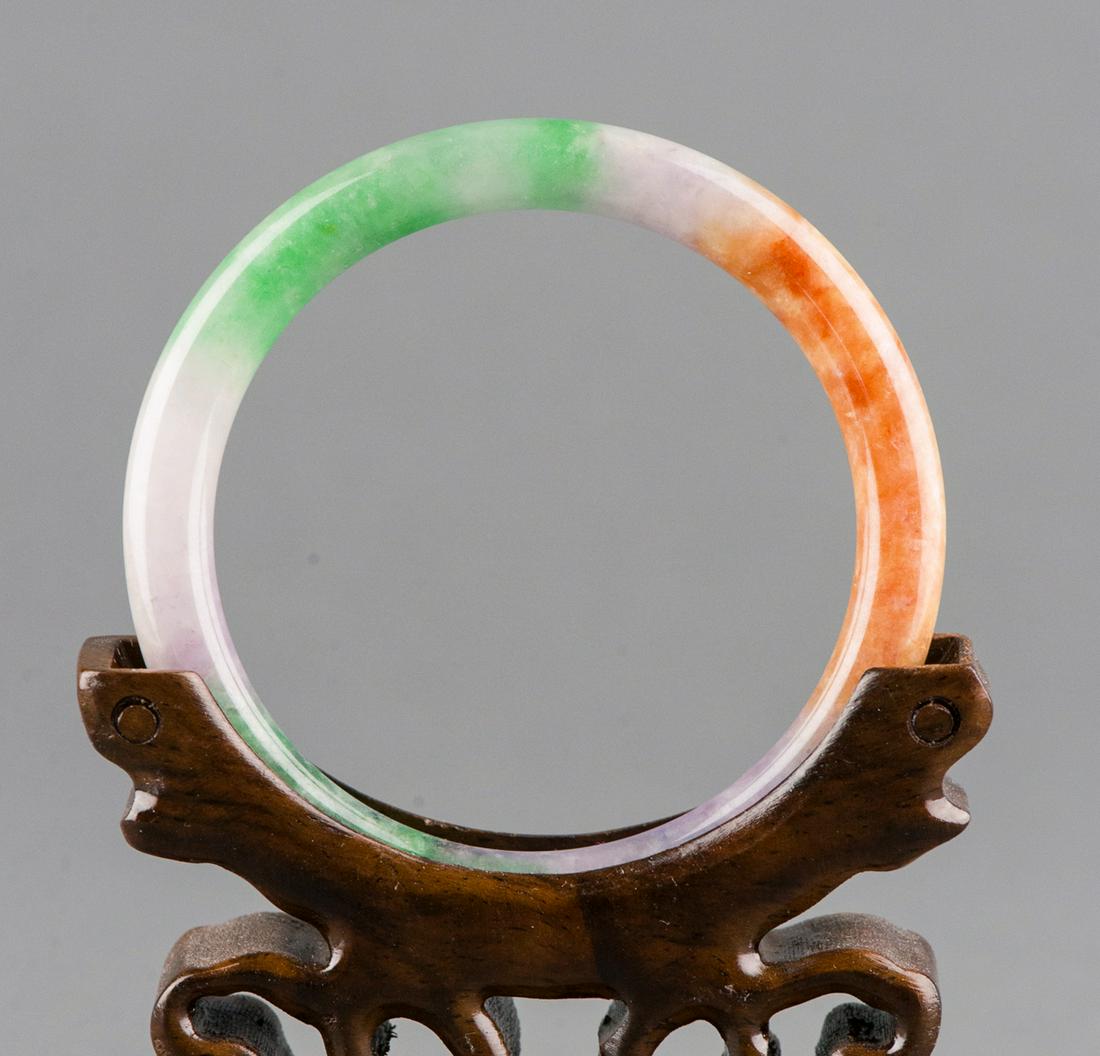 Chinese Tri-tone Jadeite Carved Bangle (1 of 2)
