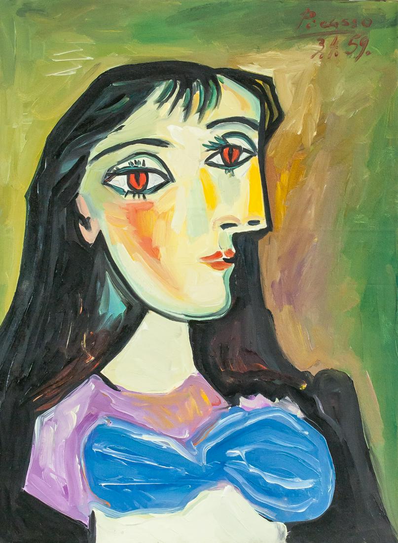attr. Pablo Picasso Spanish Oil Canvas Girl 3.4.59 (1 of 8)