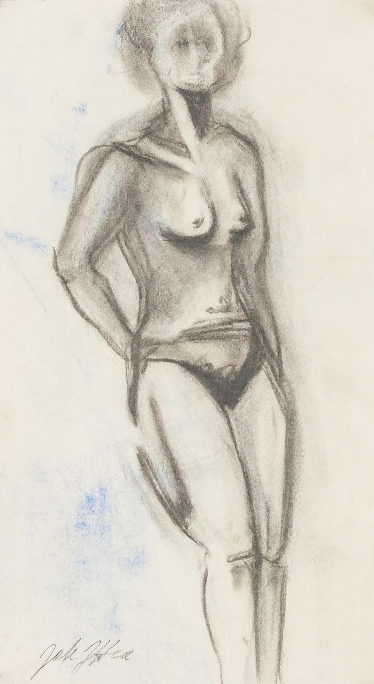 Johannes Itten Swiss Modernist Charcoal on Paper: Charcoal on paper. Featuring study of nude woman. Signed Johannes Itten on the lower left corner. Attributed to Johannes Itten (1888-1967, Swiss). 40 x 24 cm (16 x 9.5 inches). Provenance: This lot ca