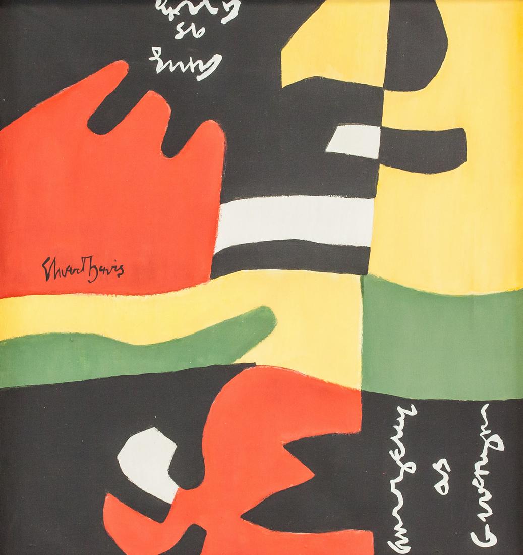 Stuart Davis American Oil on Canvas: Oil on canvas, framed. Featuring abstract and hard-edge composition. Signed "Stuart Davis" to the left. Attributed to Stuart Davis (1892-1964, American). 44 x 41.5 cm (17.3 x 16.4 in), Frame: 55 x 53