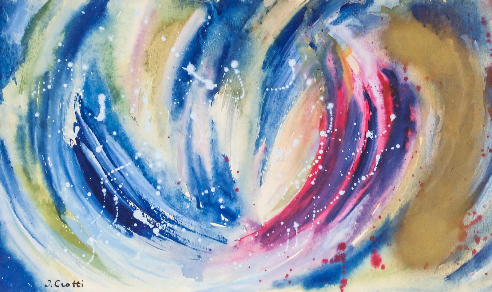 Jean Crotti French Watercolor on Paper Abstract: Watercolor on paper. Featuring an abstract expressionist composition. Signed J. Crotti on the lower left corner. Attributed to Jean Crotti (1878-1958, French). 23 x 40 cm (9 x 15.75 inches). Provenanc