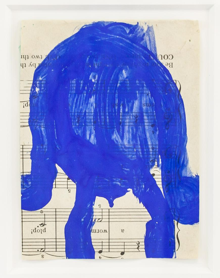 Gary Komarin 1900- American Gouache on Paper: Gouache on paper. Featuring an abstract expressionist composition on sheet music. Unsigned but attributed to Gary Komarin (1900- , American). 14.5 x 10.7 cm (5.75 x 4.25 inches). Frame: 54 x 44 cm (21