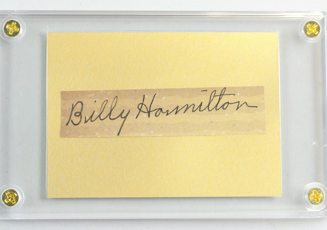 Billy Hamilton 1866-1940 American Autograph Card: Billy Hamilton autograph pressed between glass. Accompanied with Certificate of Authenticity. William Robert Hamilton, nicknamed Sliding Billy, was an American professional baseball player in Major Le