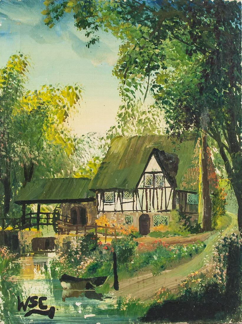 Winston Churchill UK Impressionist Oil on Canvas: Oil on canvas. Featuring a landscape scene of windmill house. Signed WSC on the lower left corner. Inscribed WINSTON CHURCHILL and stamped Galerie Mathias Fels PARIs on verso. Attributed to Winston Ch