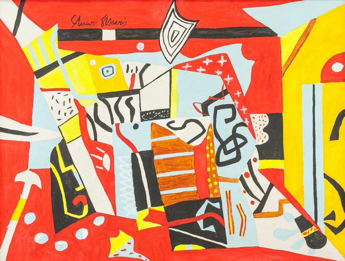 Stuart David American Acrylic on Canvas: Acrylic on canvas, framed. Featuring abstract composition. Signed "Stuart Davis" to the top left. Attributed to Stuart Davis (1892-1964, American). 41.5 x 55 cm (16.3 x 21.6 inches), framed size: 54 x
