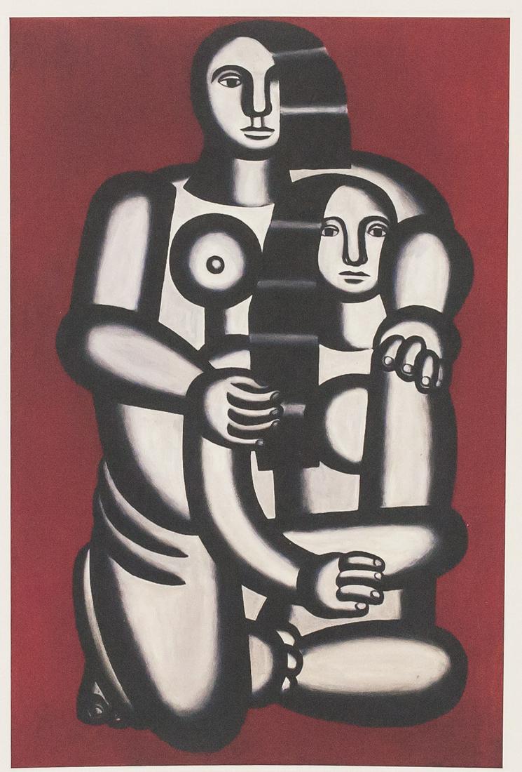 Fernand Leger French Signed Lithograph 39/200: Lithograph on paper. Featuring nude portrait of two women. The larger woman is kneeling behind the smaller woman and has her hands on her shoulders. Signed "F. Leger" in the bottom right corner, with