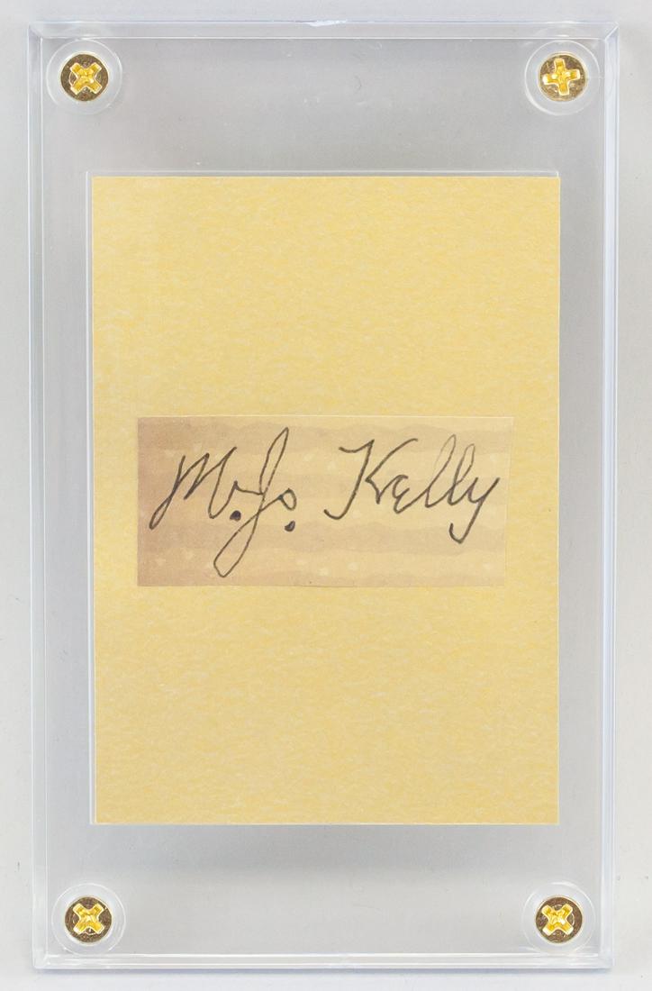 King Kelly 1857-1894 American Autograph Card: King Kelly autograph pressed between glass. Accompanied with Certificate of Authenticity. Michael Joseph "King" Kelly, also commonly known as "$10,000 Kelly", was an American outfielder, catcher, and