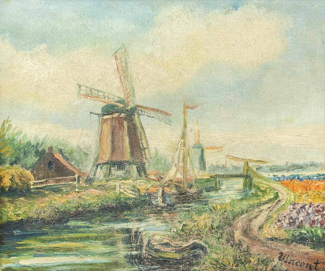 Dutch Oil on Canvas Landscape Signed Vincent (1 of 6)