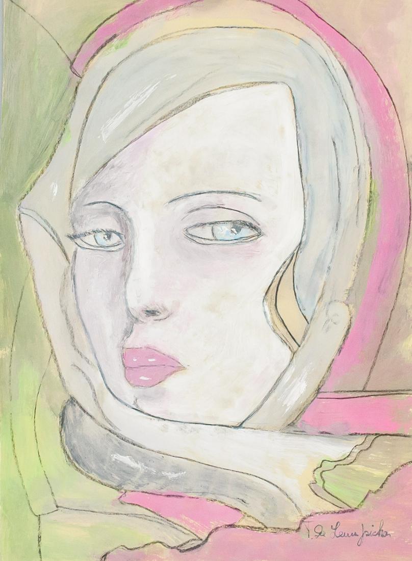 Tamara de Lempicka Polish Watercolor on Paper: Watercolor on paper. Featuring a woman's portrait. Signed "T. de Lempicka" in the bottom right corner. Stamped with "Darius Tale Yar Khan 10 Berkeley [illegible] London W" on verso. Attributed to Tama