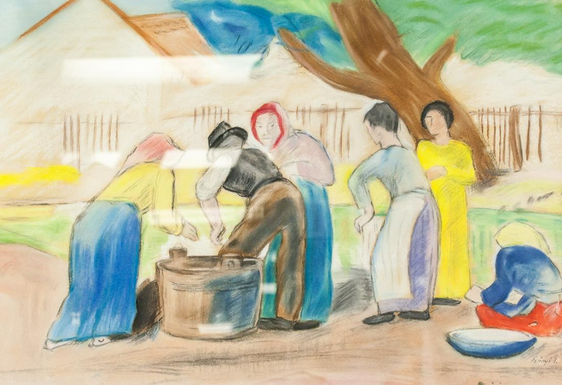 Illegibly Signed Pastel on Paper (1 of 6)