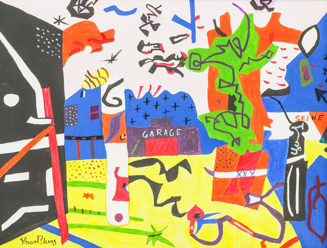 American Acrylic on Canvas Signed Stuart Davis: Acrylic on canvas, framed. Featuring modernist composition of a landscape scene. Signed "Stuart Davis" in the bottom left corner. 48 x 64 cm (19 x 25.2 inches), framed size: 57 x 73 cm (22.5 x 29 inch