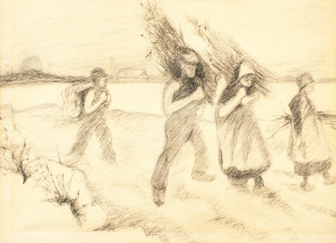 Dutch Charcoal Pencil Drawing Signed Vincent (1 of 6)