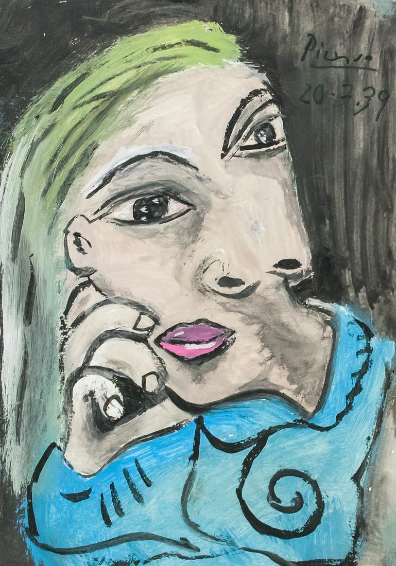 Spanish Watercolor on Board 20.3.39 Signed Picasso (1 of 6)