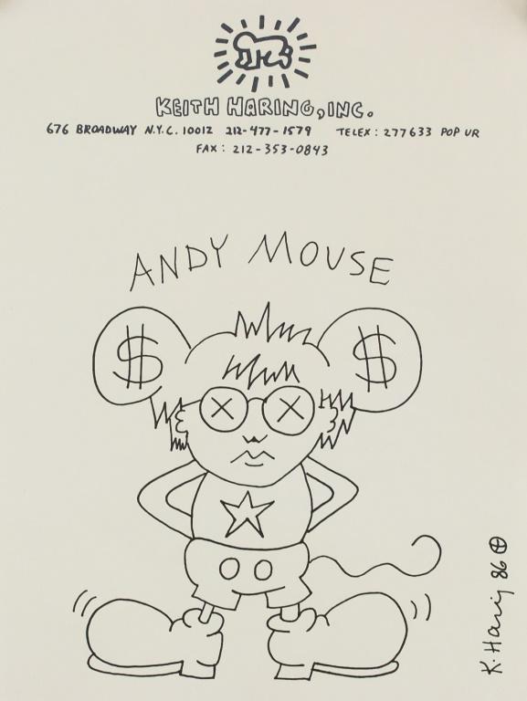 "Andy Mouse" Ink on Paper Signed K. Haring '86 (1 of 6)