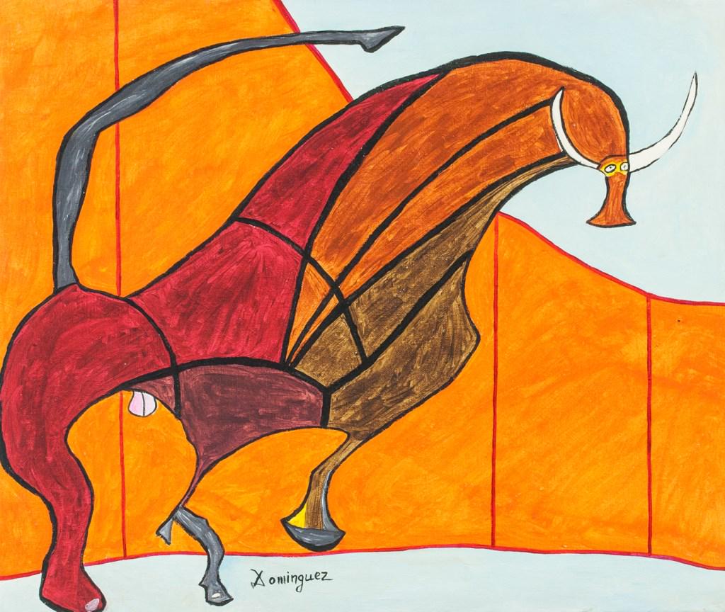 Spanish Oil on Canvas Signed Dominquez: Oil on canvas. Featuring cubist depiction of a charging bull. Signed "Dominguez" to the bottom left. 40 x 47 cm (16 x 18.5 inch). Provenance: This lot carries limited provenance from a Southern Ontari