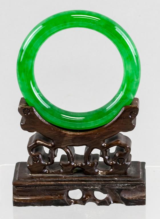 Chinese Green Imperial Jadeite Carved Bangle (1 of 3)