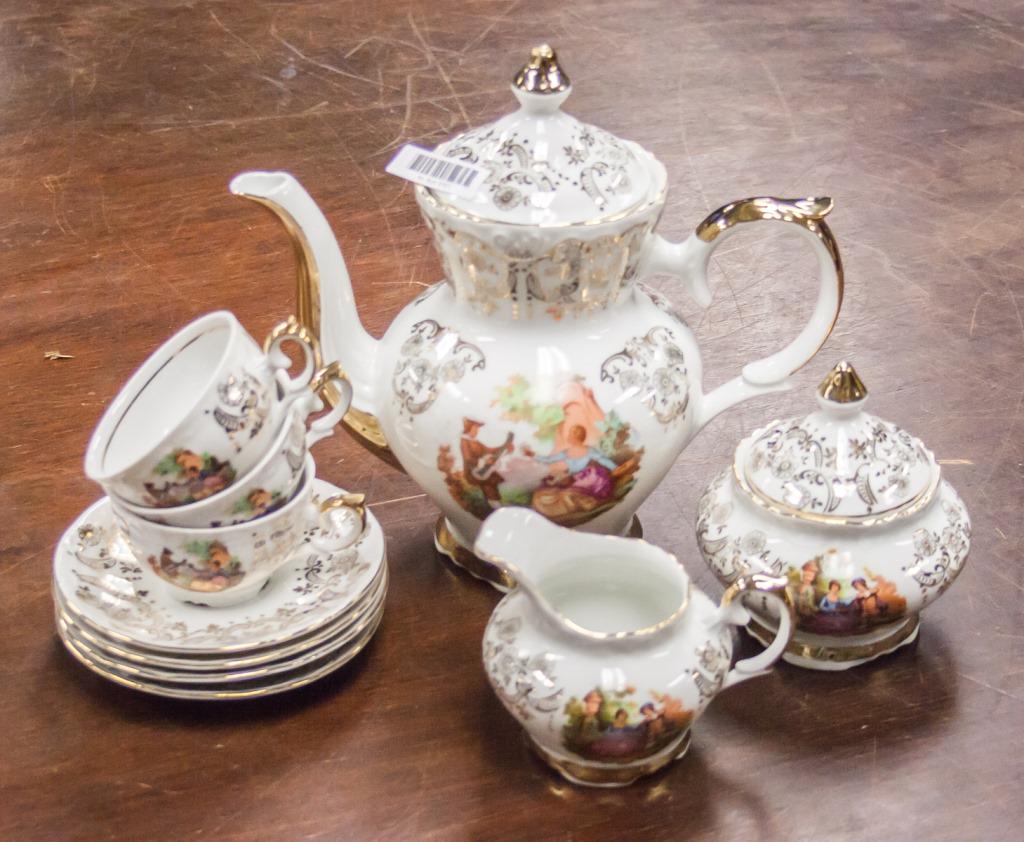 10-Piece White & Guilded Tea Set Italy (1 of 5)