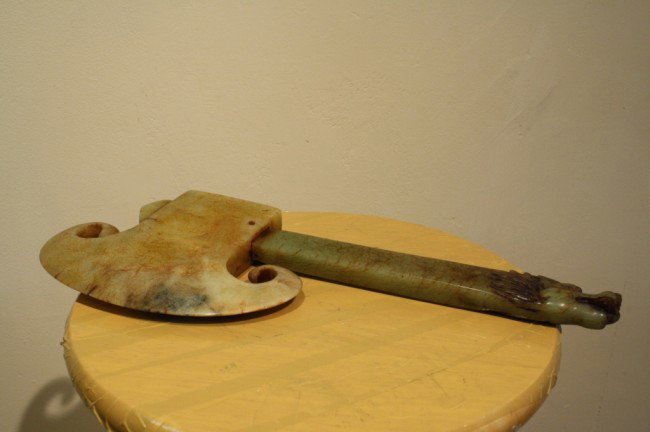 Chinese jade axe with dragon handle, 16" x 6": Chinese jade axe with dragon handle, 16" x 6"