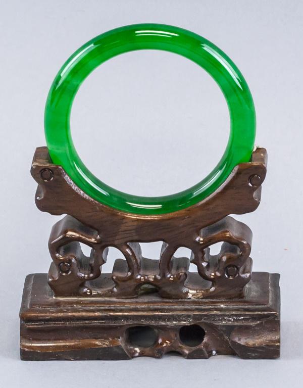 Chinese Fine Green Jadeite Carved Bangle (1 of 3)