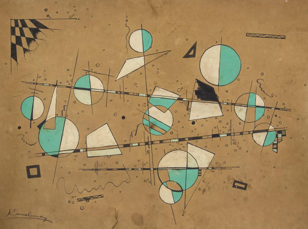Russian Ink and Acrylic on Paper Signed Kandinsky (1 of 9)