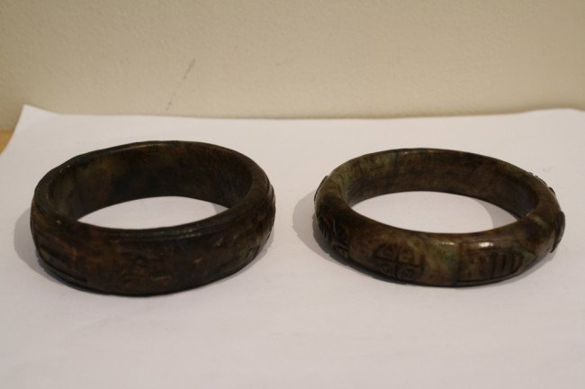 Two Chinese antique jade bangles, D: 3 1/4: Two Chinese antique jade bangles, D: 3 1/4