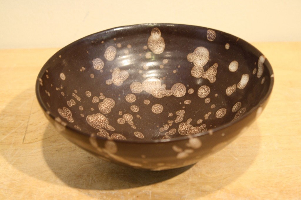 Chinese brown porcelain bowl with spotted glaze: Chinese brown porcelain bowl with spotted glaze, H: 2 1/2 , D: 5 3/4