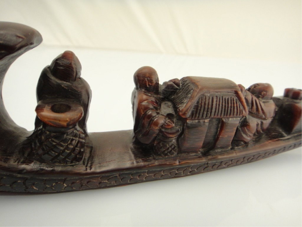 Chinese Rhinoceros Horn Carved Dragon Boat - 2