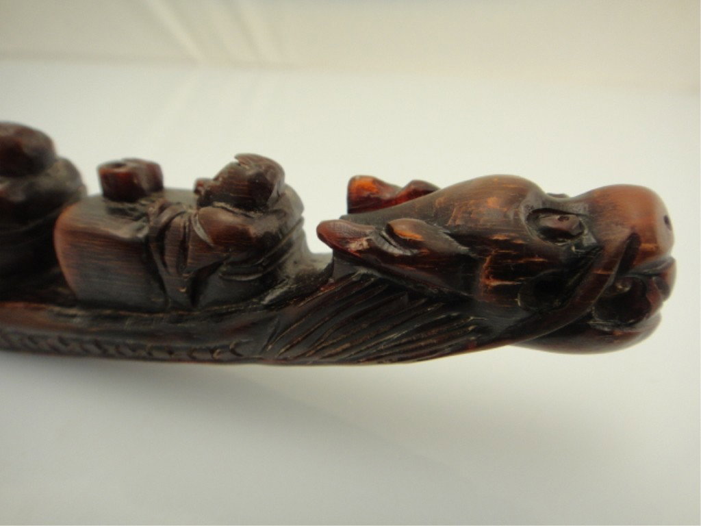 Chinese Rhinoceros Horn Carved Dragon Boat - 3